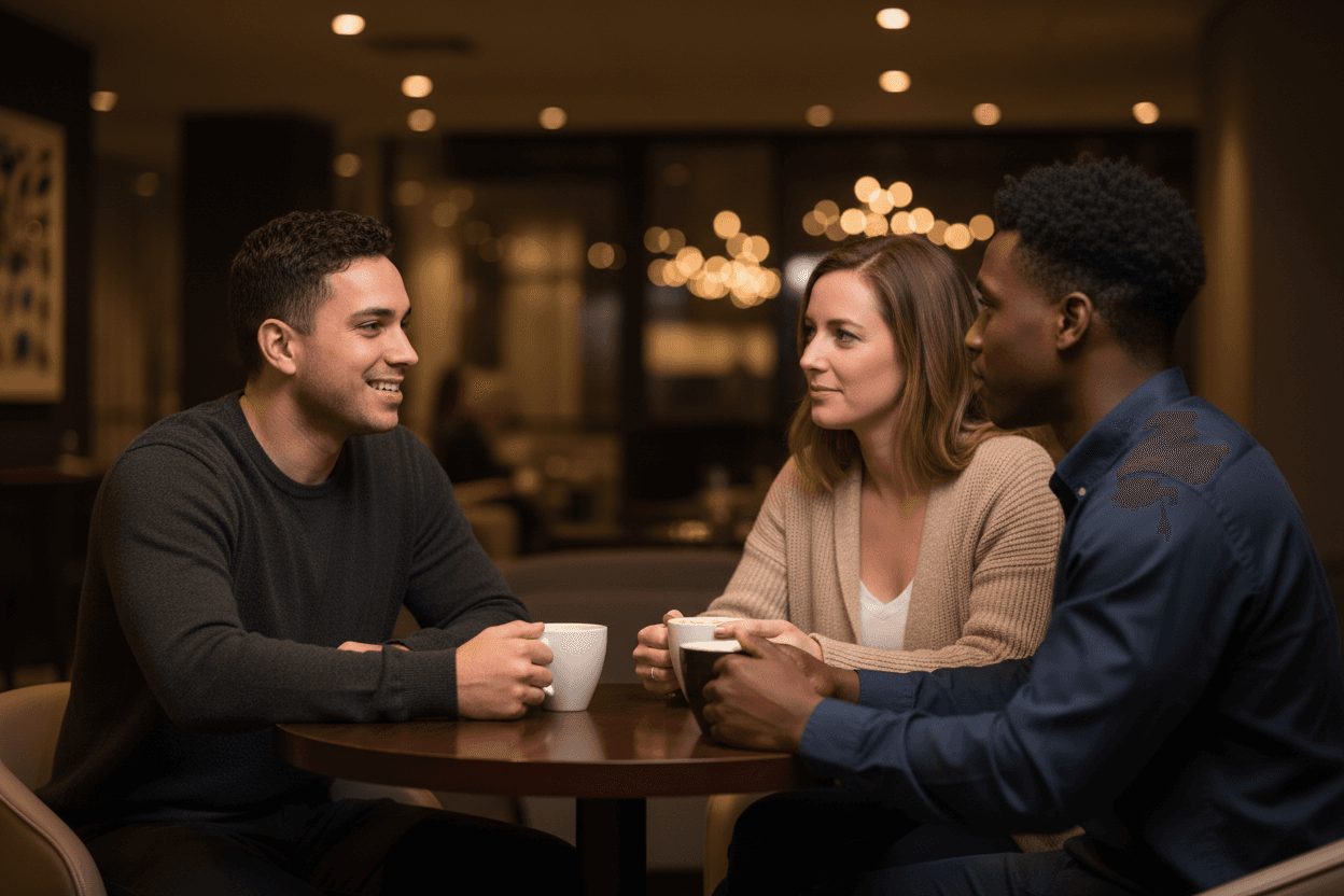 Rey Sierra in a casual conversation over coffee