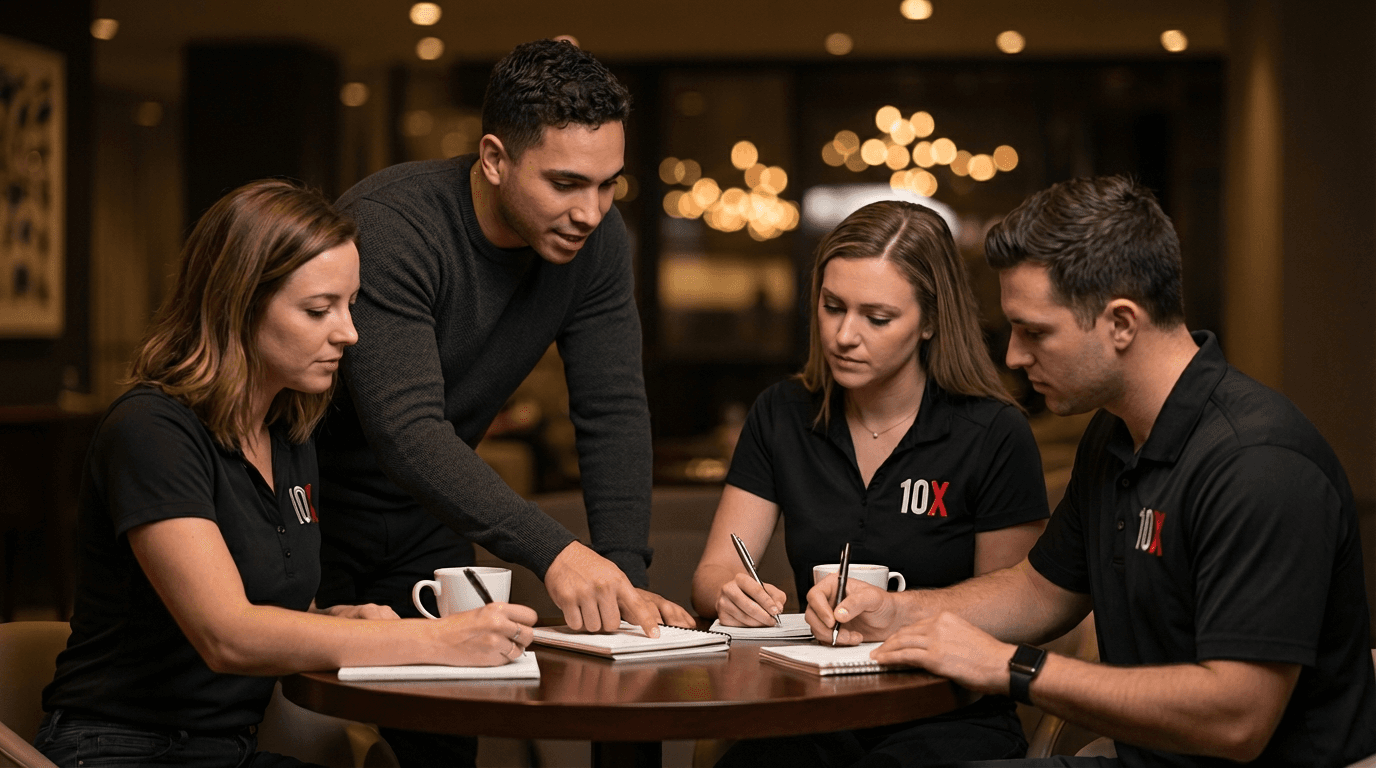 Rey working with team at a table